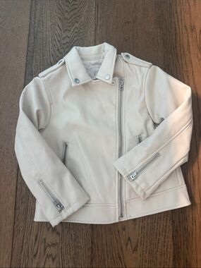 *NWOT* ZARA Girls Cream Faux Leather Moto Jacket
